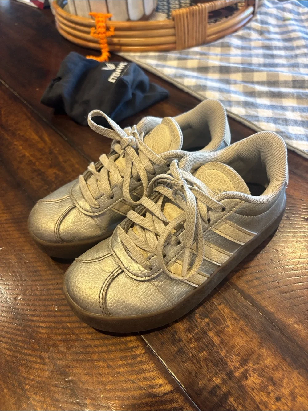 adidas Kids Metallic Silver Lace-Up Sneakers